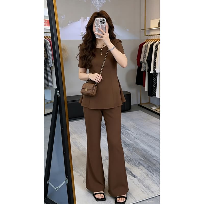 TikTok Hot Trend Summer Casual Plus Size Women's Thin Short Sleeve Set Korean Style Two-Piece 2667