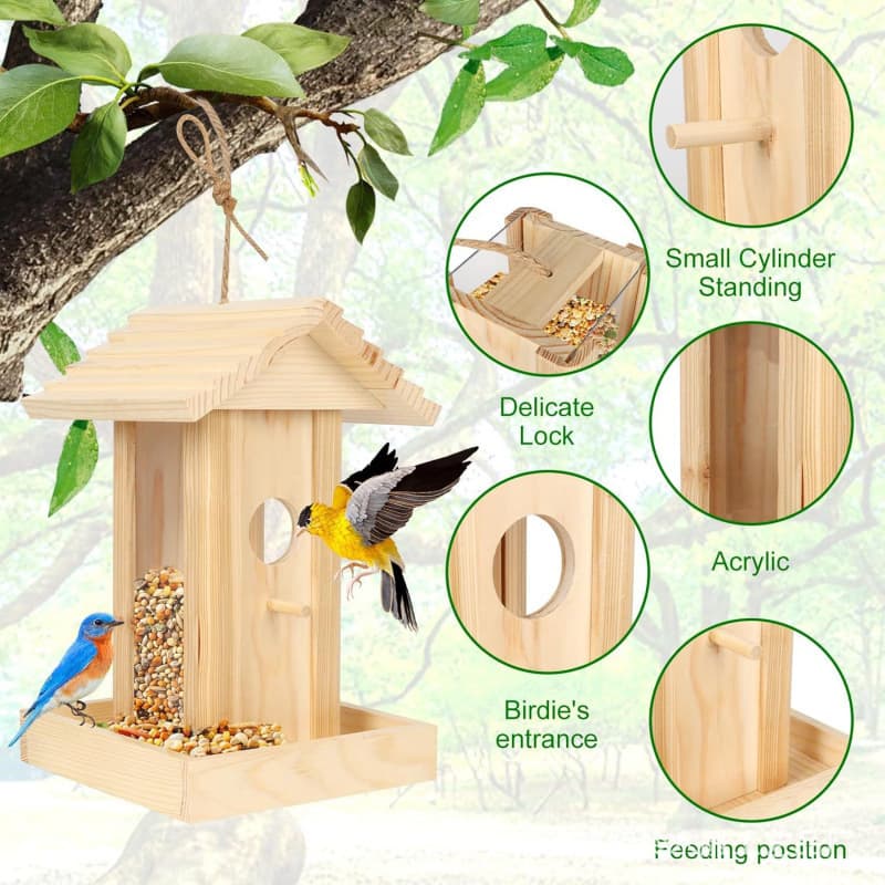 Outdoor Wooden Birdhouse Hanging Parrot Feeder Small House Shape Bird Breeding Box Aviary for Garden Decoration