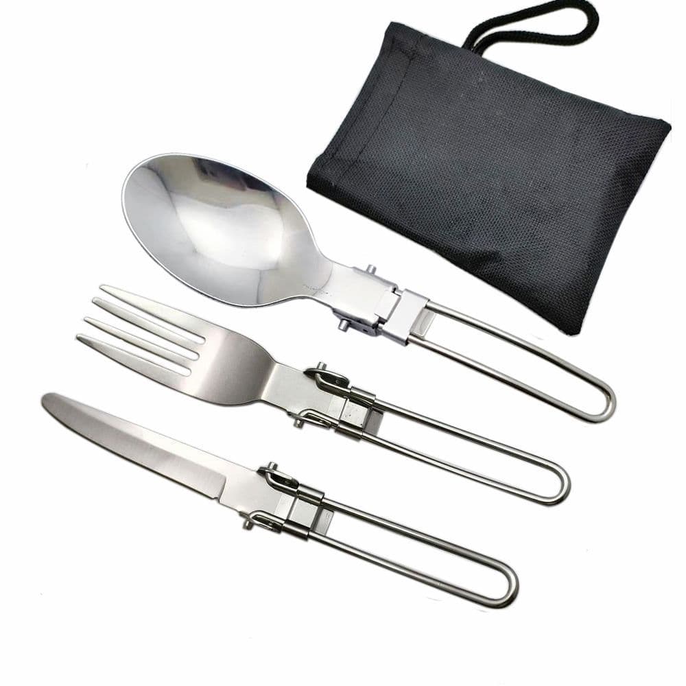 Outdoor Portable Stainless Steel Cutlery Set Three-piece Suit Camping Utensils Wire Handle Steak Knife Dinner Fork Salad Spoon