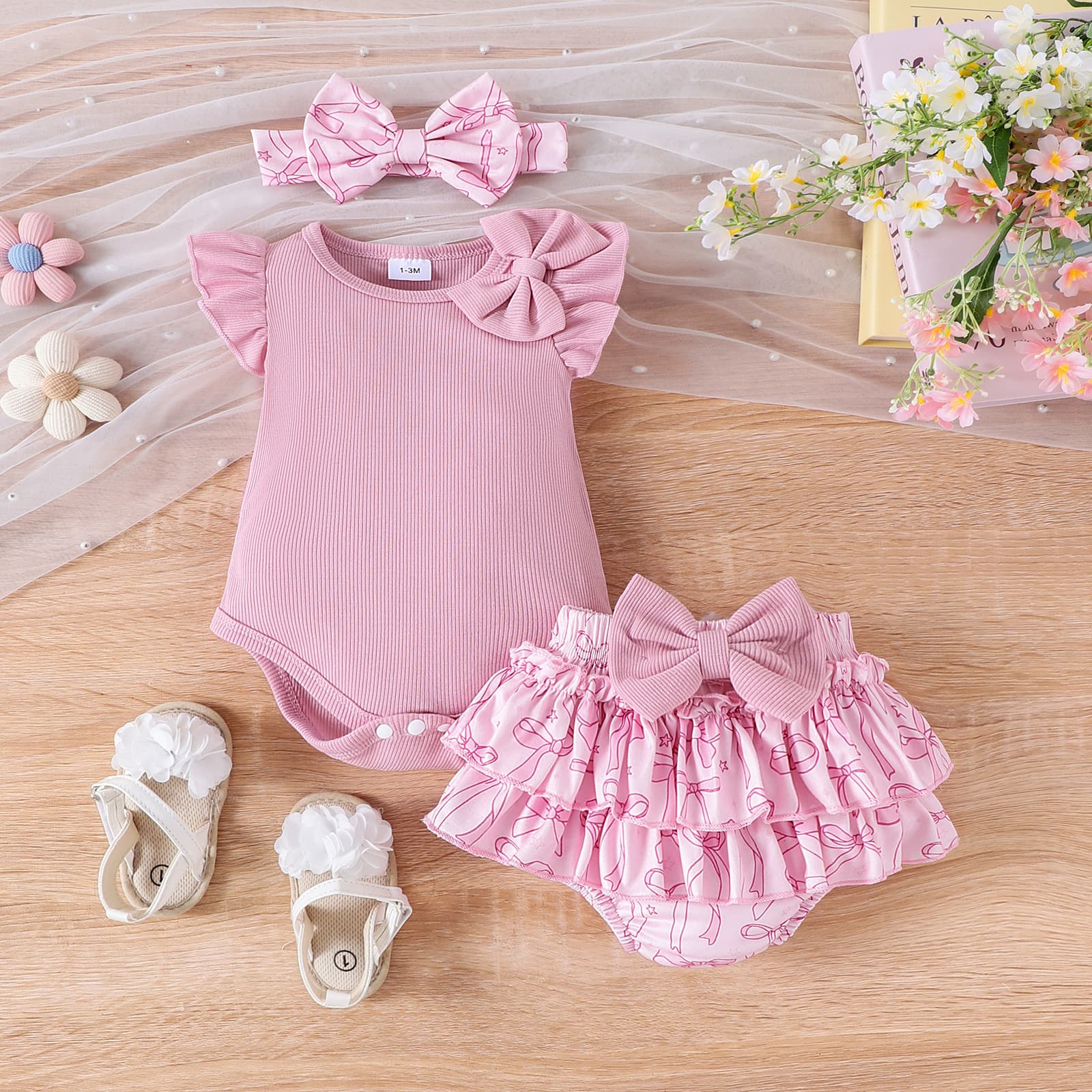 Baby Girls Clothes 0-2Y baby girl summer short-sleeved triangle hoodie + shorts + headband 3-piece set