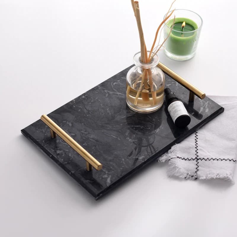 Premium Gray Natural Marble Tray with Handle Luxury Display Tray Afternoon Tea Coffee Tray Cheese Platter