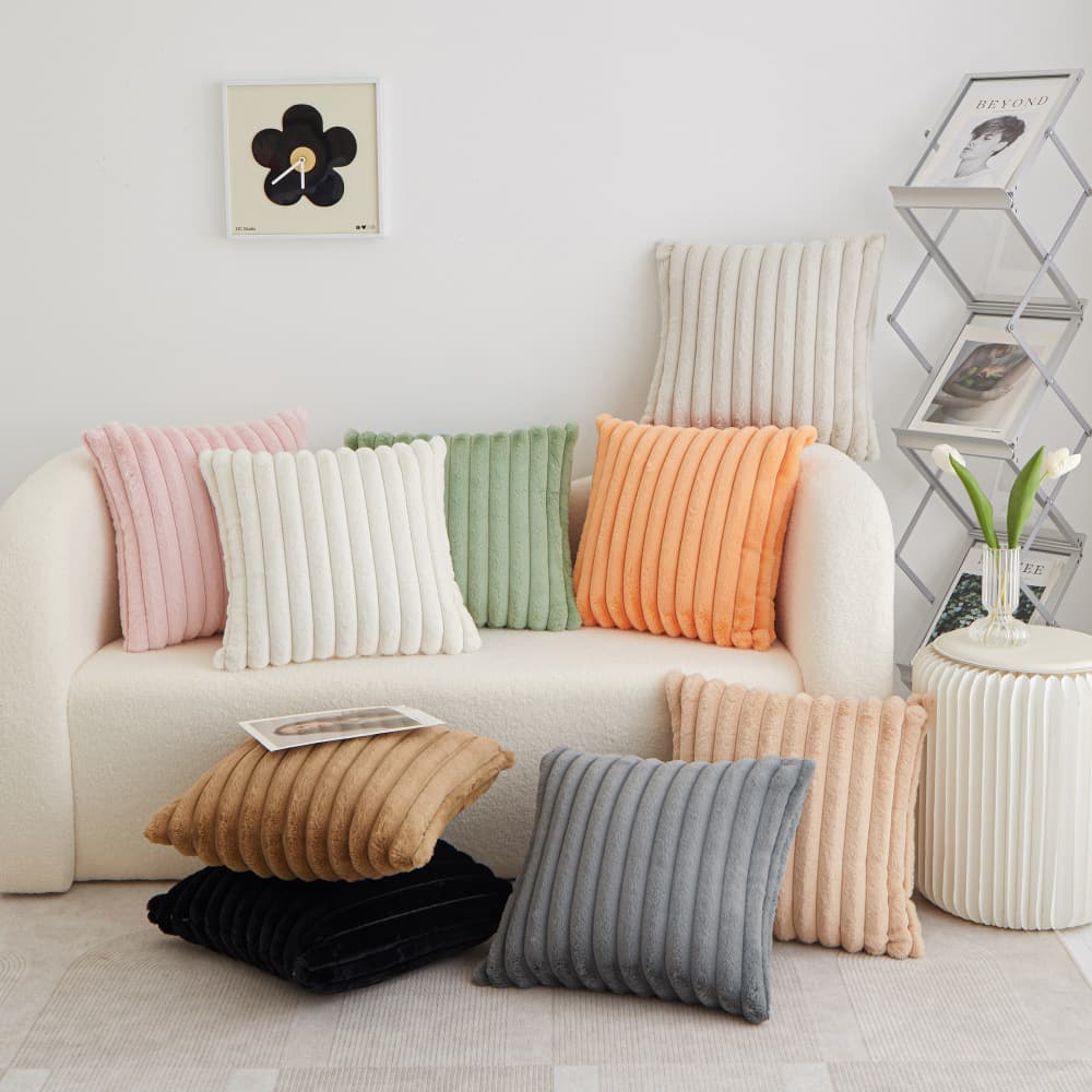 Autumn/winter Rabbit Hair Vertical Striped Cushion Home Fabric Sofa Decorative Pillow Bedroom Lumbar Support Pillow