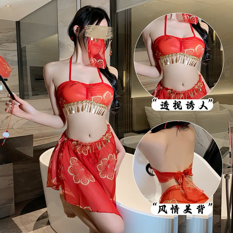 Fan Lei Sexy Cheongsam Lingerie Set High Slit Sheer Dunhuang Ancient Style Costume Wu Mei Niang Chinese Style 926
