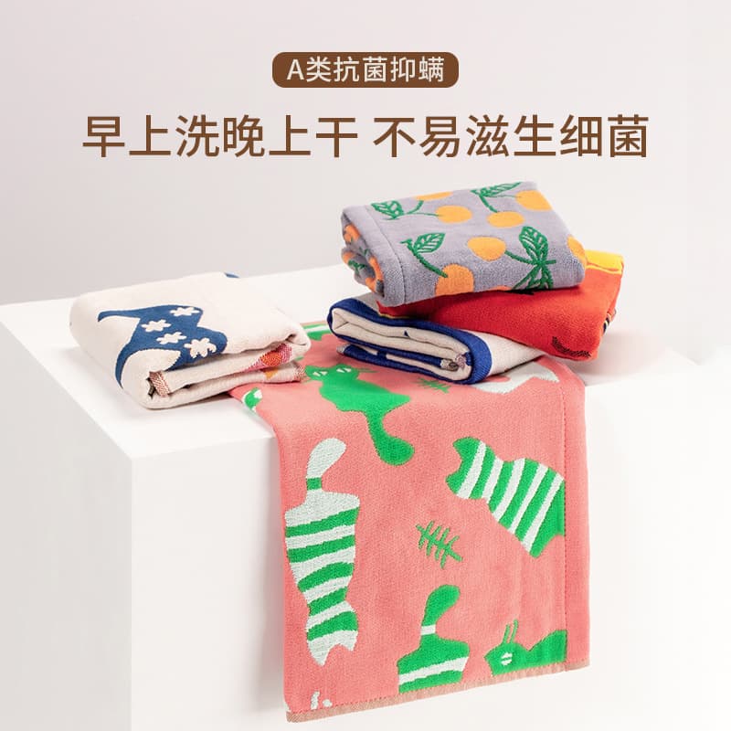Children's jacquard towel baby pure cotton face washcloth cartoon 4-layer gauze household bath hand towel 6 pack