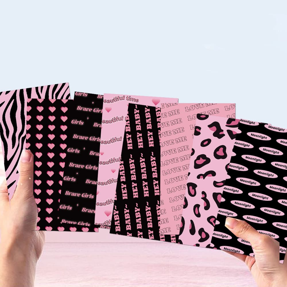 8 Sheets Pink Ink English Base Paper Journal Material Phone Back Card Sticky Background Paper Journal Cross-border Sticker Waterproof