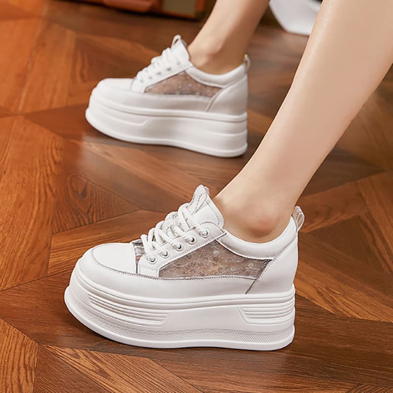 Mesh Hollow White Sneakers Women 2026 New Spring Summer Breathable Versatile Thick Sole Platform Shoes Women's Height Increasing Shoes