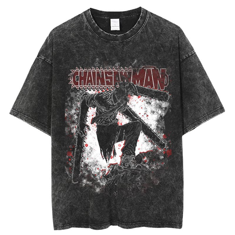 Men's Shirts, Men's Tops, Vintage Cotton, Pure Cotton, Plus Size, Chainsaw Style, American Wash, Harajuku Style T-Shirt, Anime Street Style