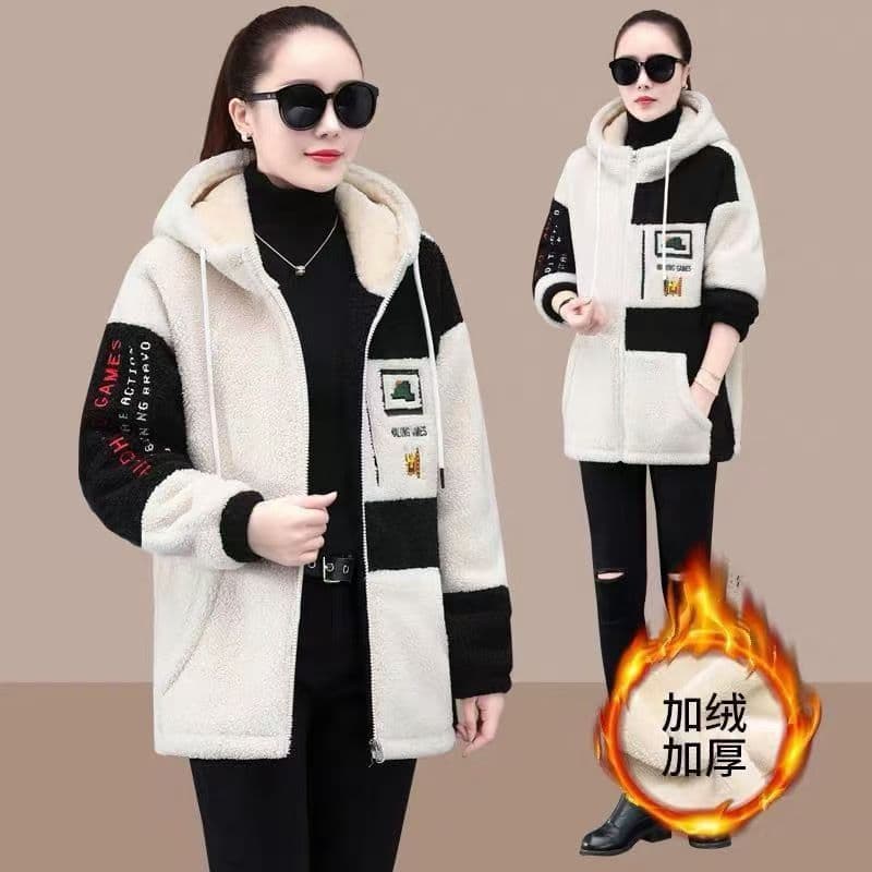 Plus Size Loose 200 Jin Mid-Long Lambswool Sweatshirt Women Plus Size Korean Slimming Fleece Lined Thick Versatile Jacket
