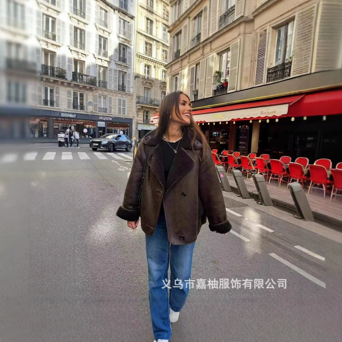 Cross-border European and American clothing autumn and winter new loose fur one-piece warm jacket lapel fashion trend jacket jacket