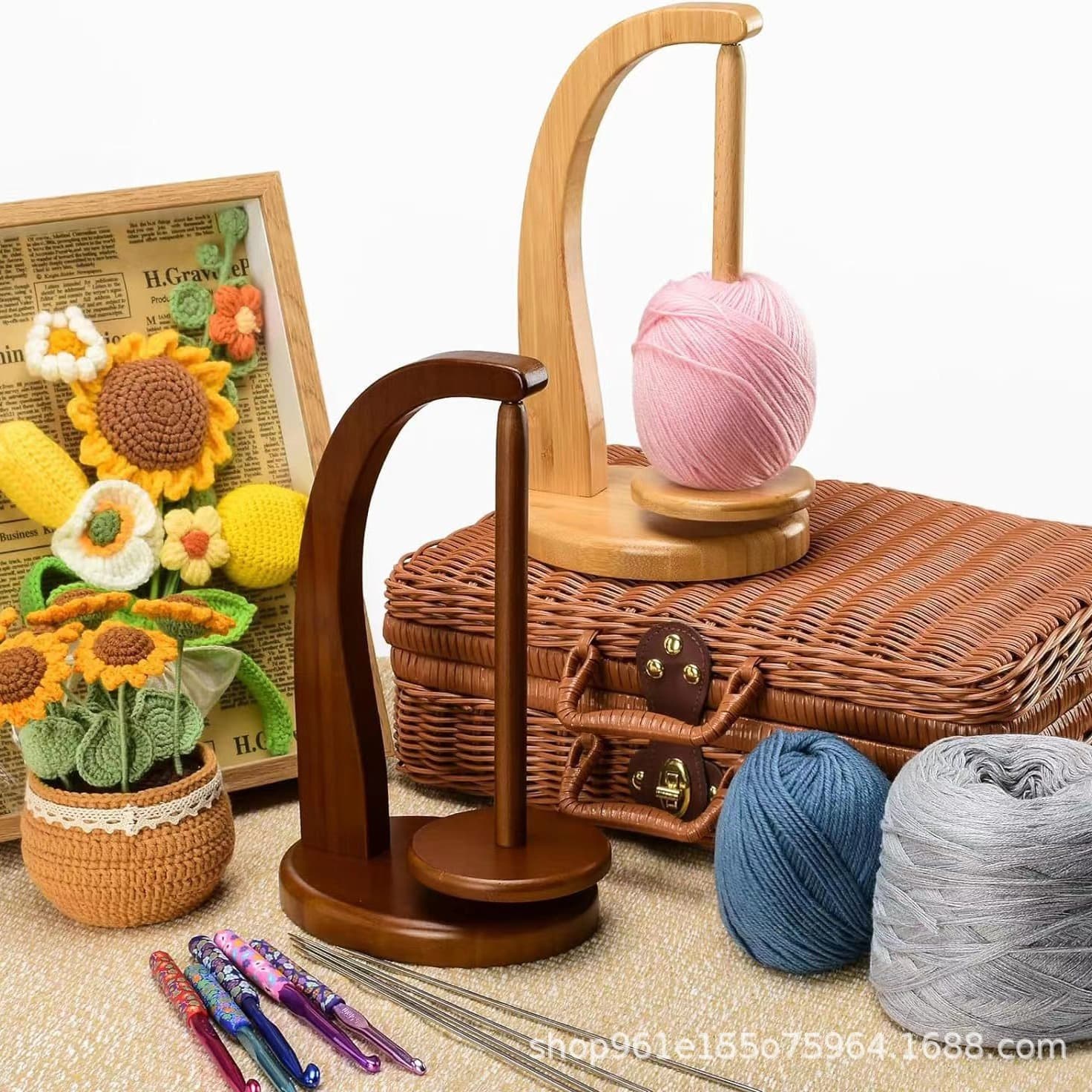 Bamboo Spool Holder with Easy Installation and High-Performance Magnet, Handmade Knitting and Crochet Rotating Yarn Stand as Souvenir