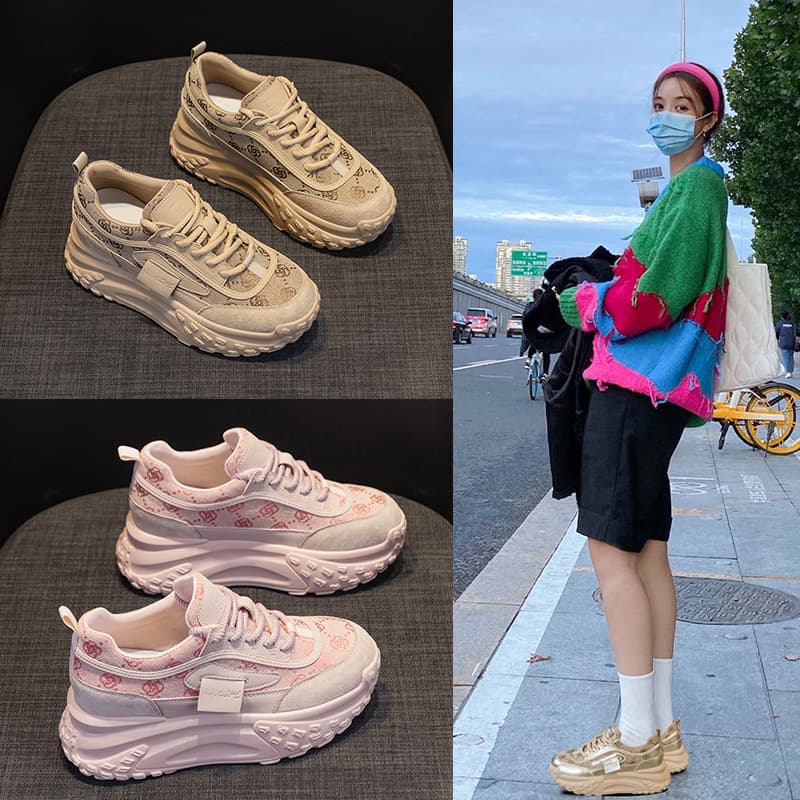 Special Canvas Dad Shoes for Women 2026 Spring New Casual Shoes French Style Round Toe Thick Sole Height-Increasing Casual Sports Shoes