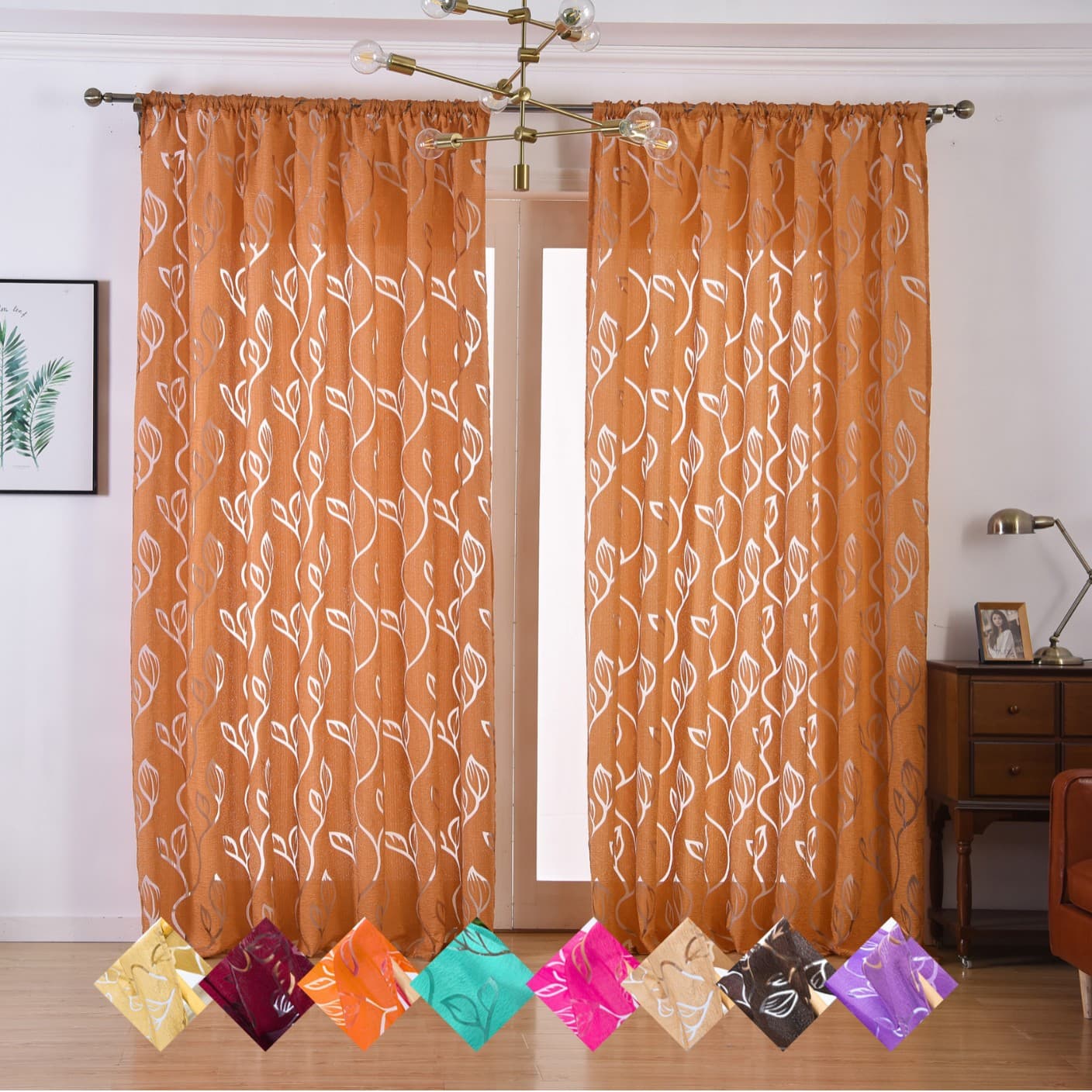 Hollow leaf seersucker colorful gauze curtain bay window curtain foreign trade Amazon window screen finished product wholesale light luxury