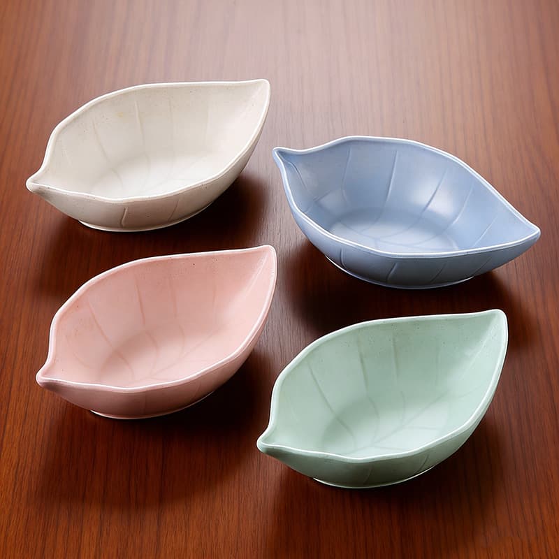 Home kitchen wheat straw condiment dish creative plastic leaf-shaped pickle small dish tableware dip snack dish