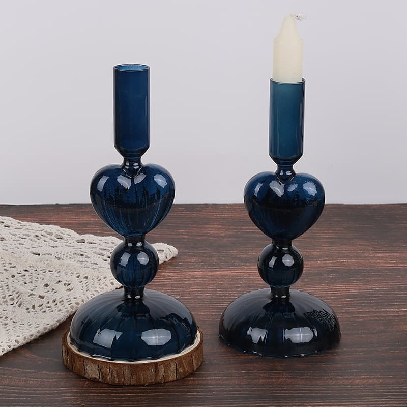 Nordic-style luxury candle holder for living room table decoration, gray-blue glass home decor