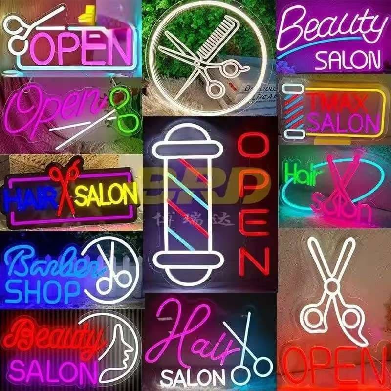 LED neon hair salon decorative lights, barber shop wall-mounted illuminated signs, hair salon logos