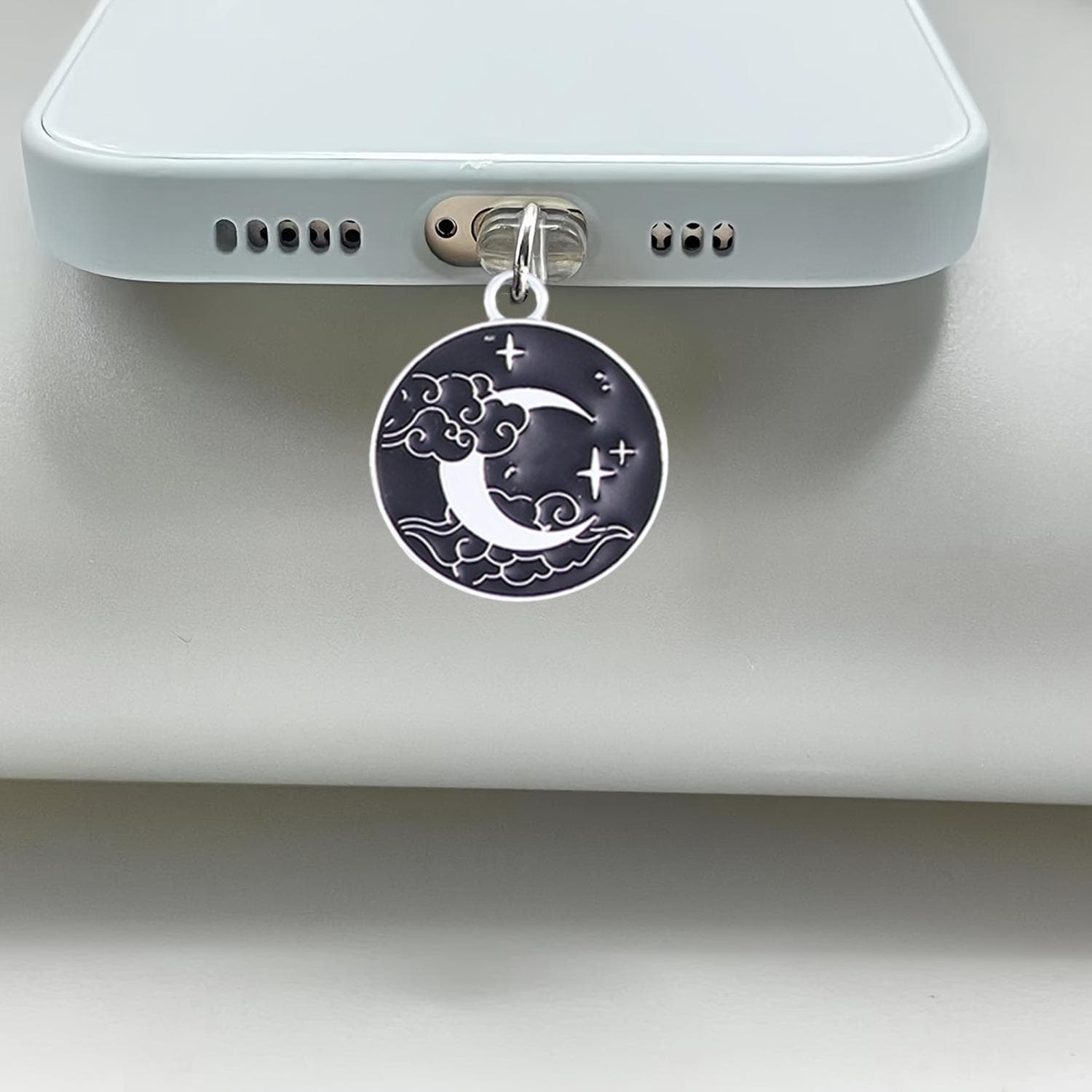 Amazon Black and White Moon Sun Oil Drop Alloy 19x22mm Phone Dust Plug Dunhuang PVC Soft Rubber Tail Plug Hanging
