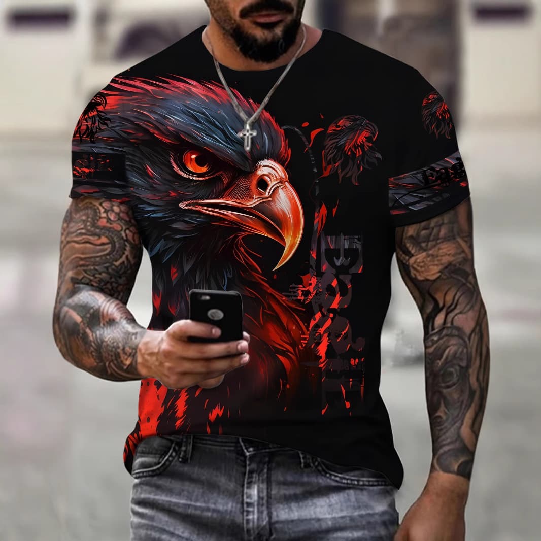 Eagle print men's short sleep comfortable t-shirt summer outdoor leisure fashion breathable comfortable short-sleeved top