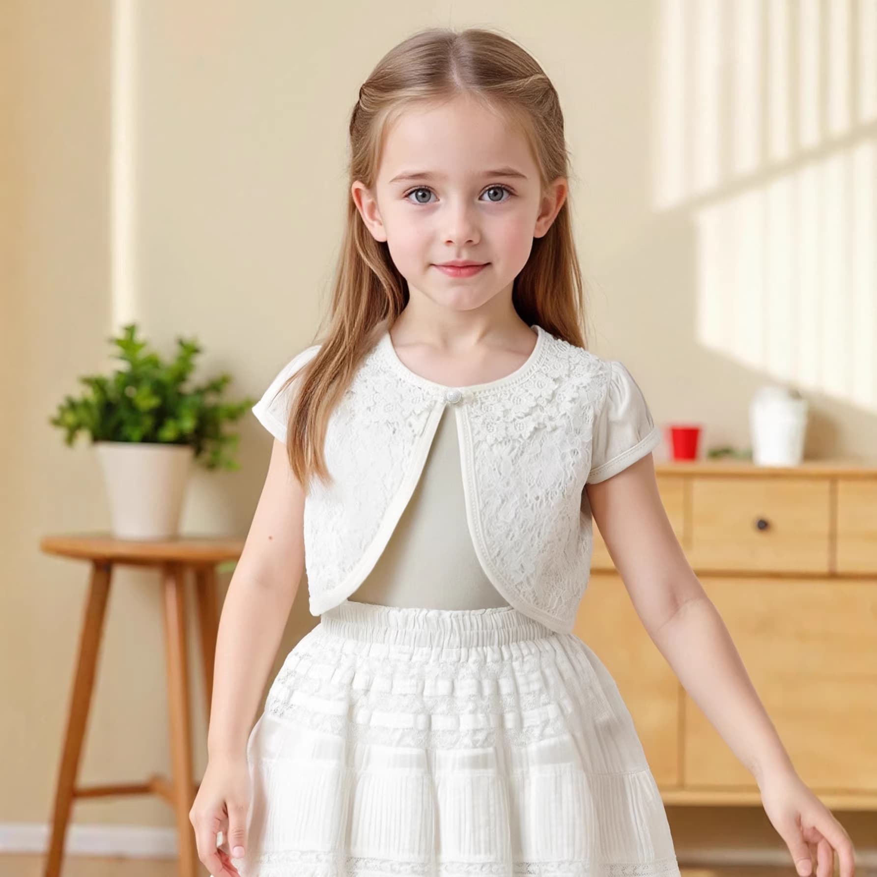 2026 European and American Cross-Border Children's Clothing Independent Website Summer New Fashion Elegant Lace Girls' Short-Sleeve Cardigan Shawl