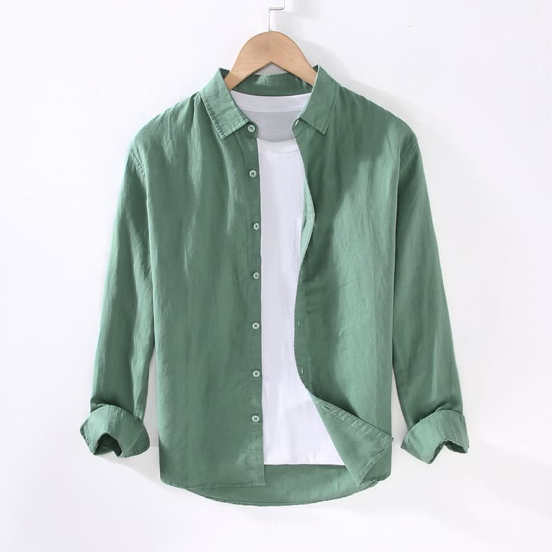 9027 Spring and Summer New Linen White Long-Sleeved Shirt Men's Cotton and Linen Shirt Men's Business Casual Linen Shirt Men
