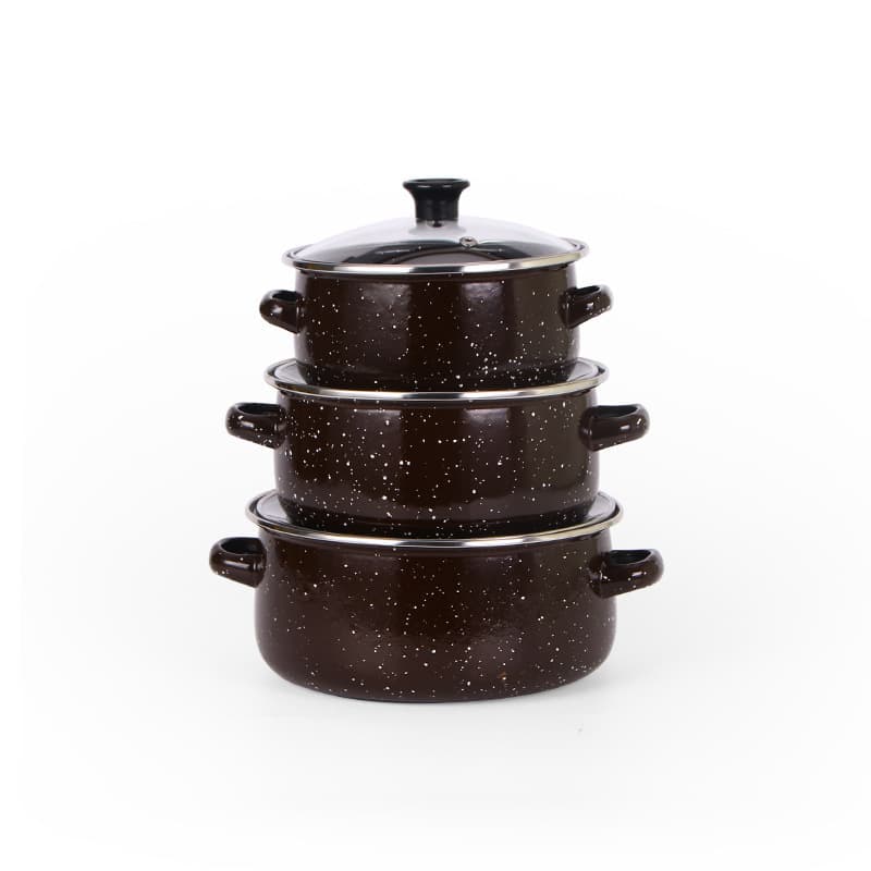 Three-Piece Enamel Soup Pot Set, Black Speckled, Double-Ear Design, Vintage Enamel Cook Pot for Export to Europe and America, Single Piece
