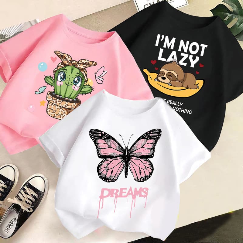 Cross-Border Girls' T-Shirts 2025 New Summer Children's Clothing Boys' Cartoon Print Casual Loose Tops Summer Fashion