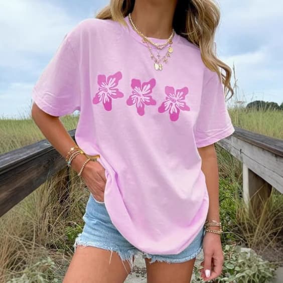 Women's Printed Floral Colorful Cotton T-Shirt for Cross-Border E-Commerce on Amazon