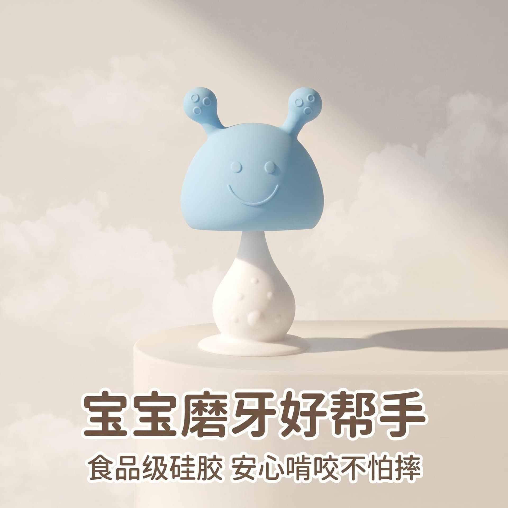 Baby Teether Food-Grade Silicone Mushroom Rattle Integrated Soothing Chew Toy for Teething
