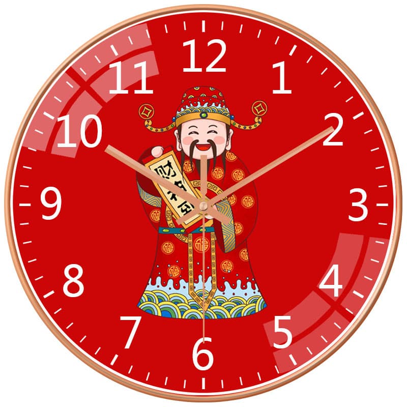 New Year God of Wealth Red Festive Style Spring Festival Premium Living Room Wall Clock Creative Timepiece Factory Wholesale Chinese Style