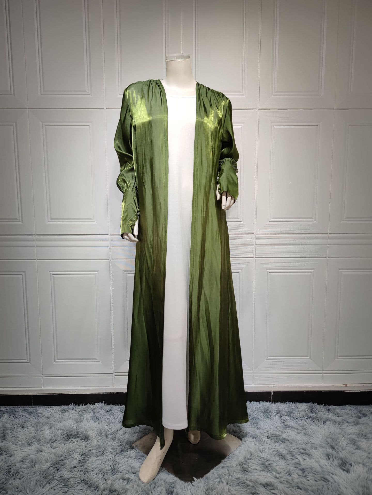 MQ053 Bright Satin Cardigan with Mushroom Buttons Long Sleeve Modest Outerwear for Daily Casual Wear