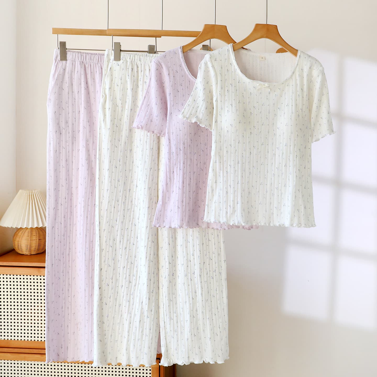 Sweet Floral Pastoral Style Pure Cotton Soft Comfortable Pajamas Women's Spring Autumn Short Sleeve Long Pants Pajamas Homewear Set