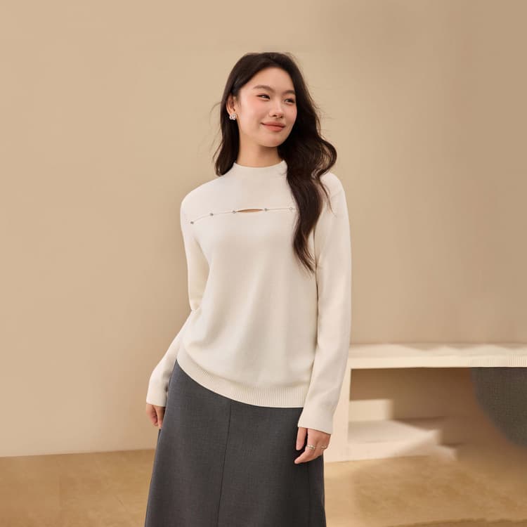 Hollow Half High Neck Sweater - Xianlixiu Plus Size Women's Base Layer and Outerwear Top for Chubby Girls 2025 Autumn New Arrival
