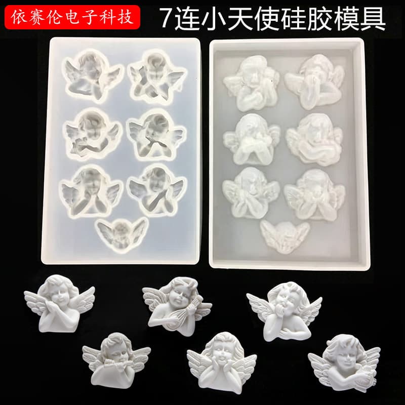 DIY Little Angel Silicone Mold 7-Piece Pendant Aromatherapy Candle Diffuser Stone Ornament Handmade Resin Mold