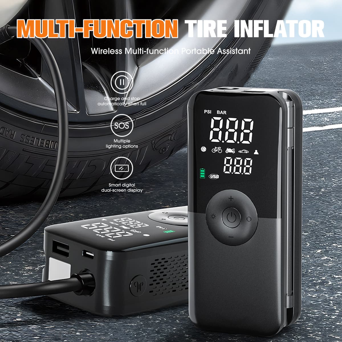 High-Power Portable Car Inflator Pump for Tires Electric Vehicle Air Bed Quick Charge Automobile Mounted Inflating Pump