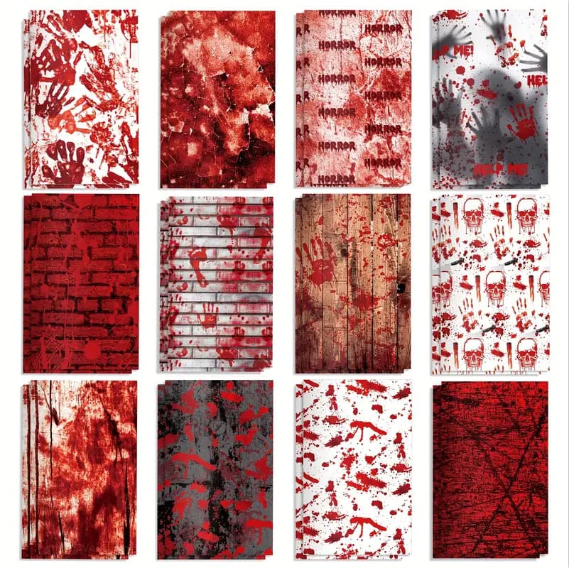 12pcs Halloween Party Red Blood Handprint Pattern Mini Notebook/Memo Pad/Notebook