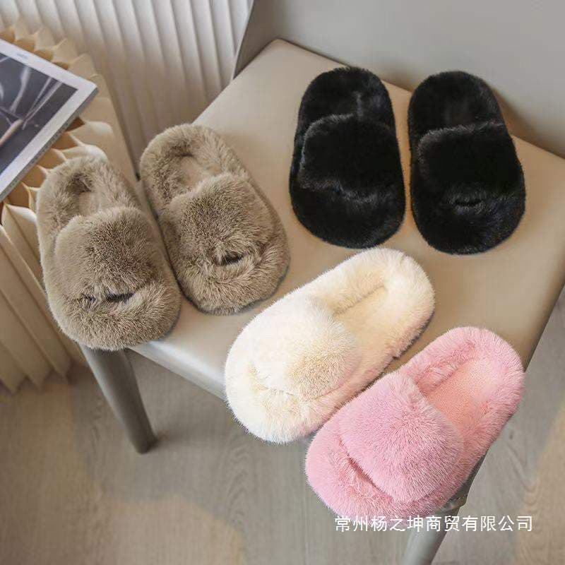 Girls' Open-Toe Fuzzy Slippers 2025 Fall/Winter New Indoor Warm Non-Slip Children's Cotton Shoes for Outdoor Wear