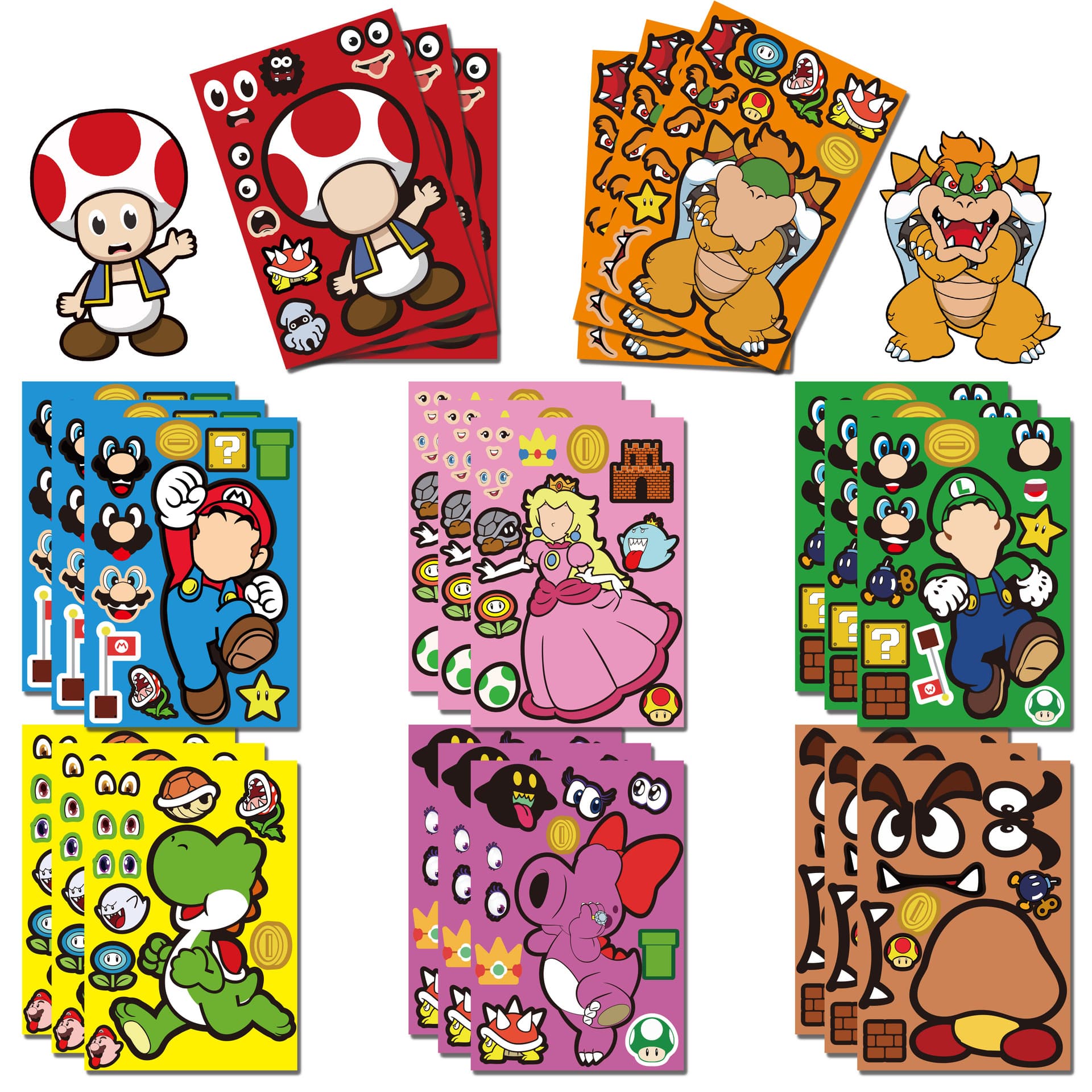 Cross-border Mario Sticker Cartoon Game Puzzle Face-changing Sticker Children DIY Cute Scrapbook Creative Sticker Custom