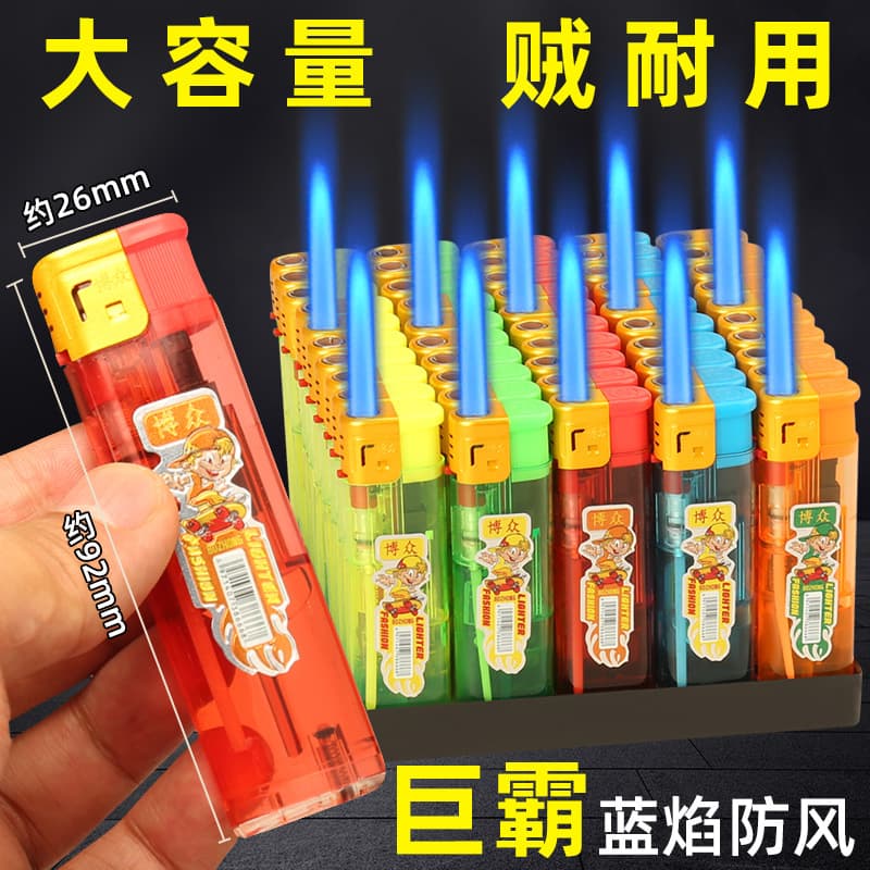 Factory Direct Bozhong Extended Length Direct Blue Flame Transparent Windproof Large Refillable Lighter Customizable with Logo