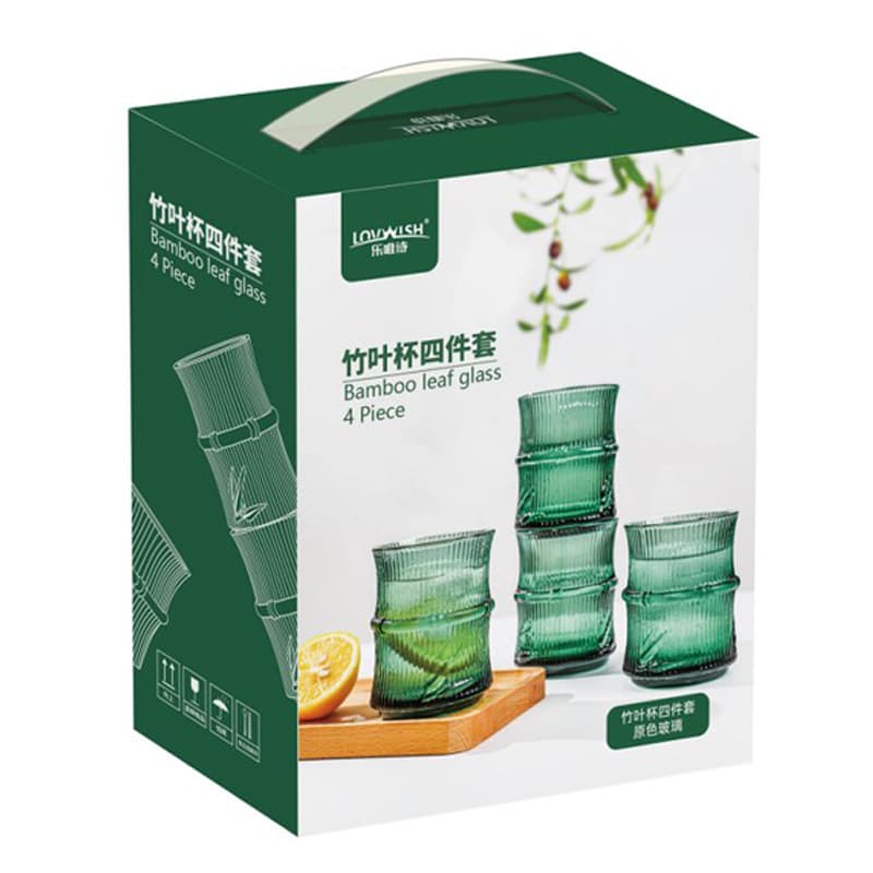Leveyi Bamboo Leaf Stackable Cups, Natural Color Glass, High-Aesthetic Home or Office Durable Creative Souvenir Set