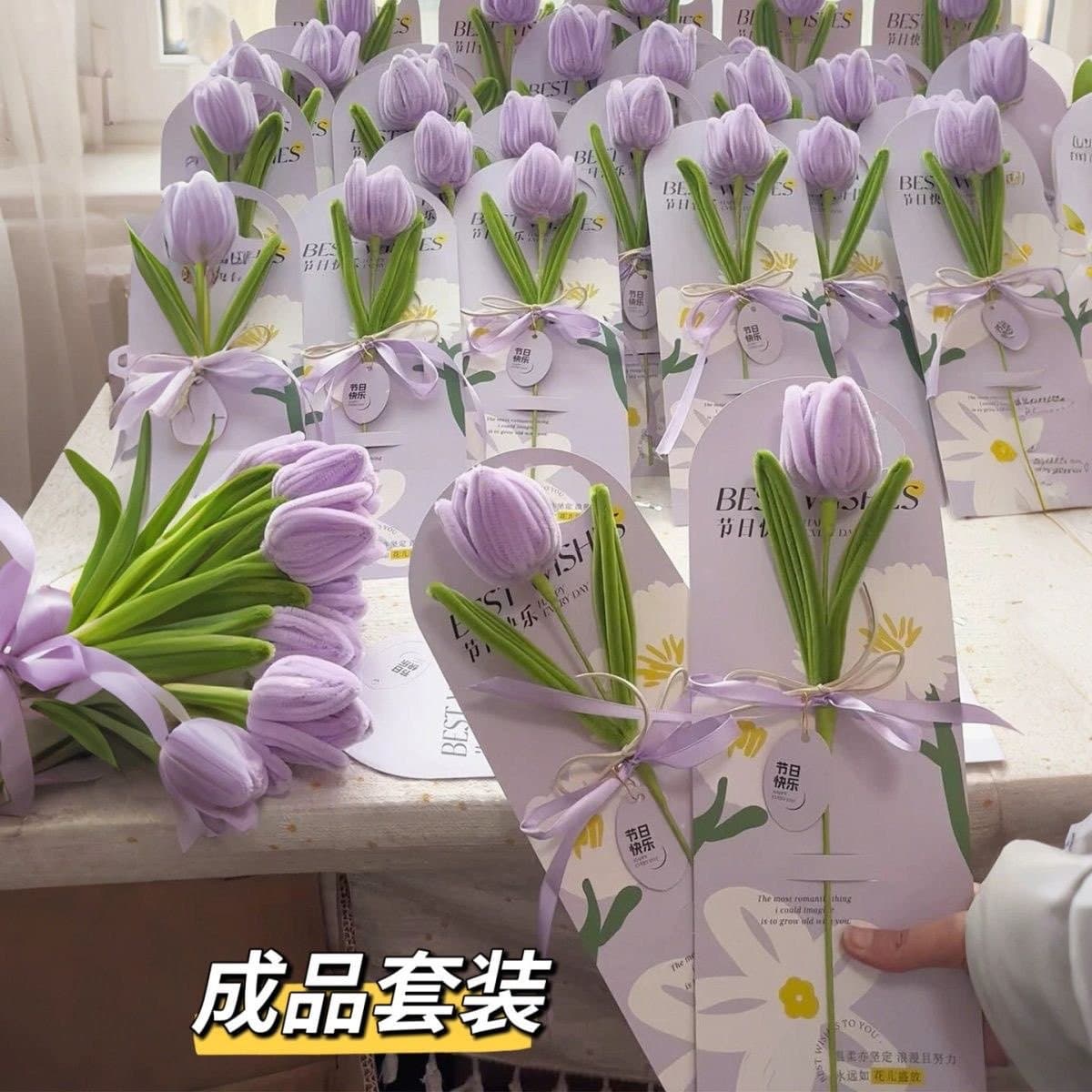 Women's Day finished bouquet twist stick tulip artificial flower card gift for teachers Mother's Day teachers