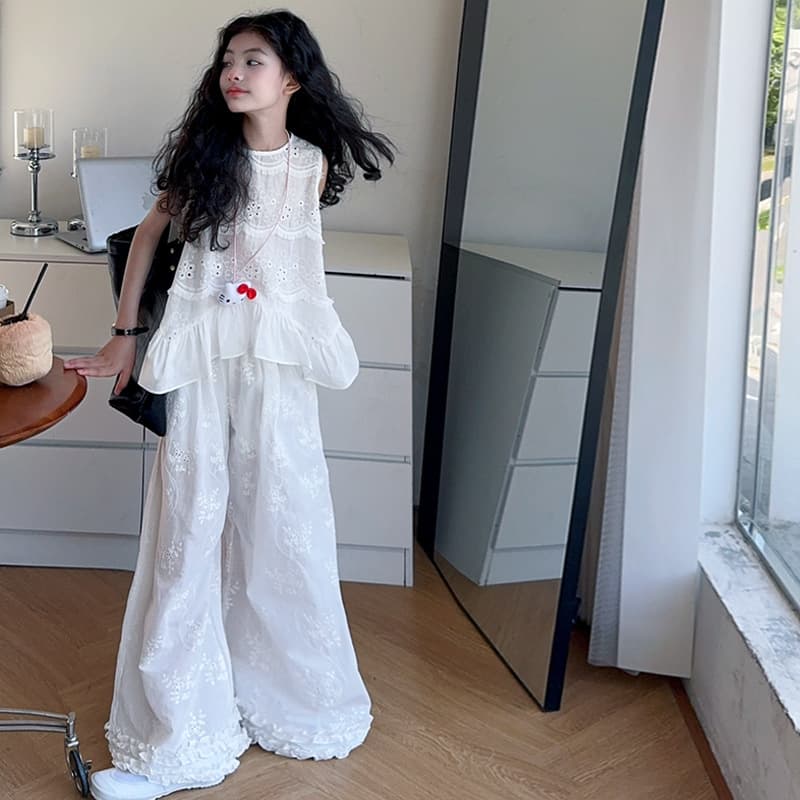 Girls summer suit 2025 new style children's fashionable summer big children's girls Internet celebrity wide-leg pants two-piece set