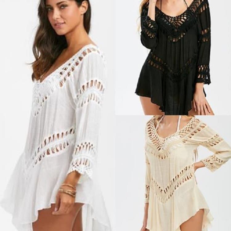 Popular European and American style loose-fitting, oversized, hollowed-out hand-crocheted knitted top for women, perfect for beach bikinis, swimsuits, and sun protection.