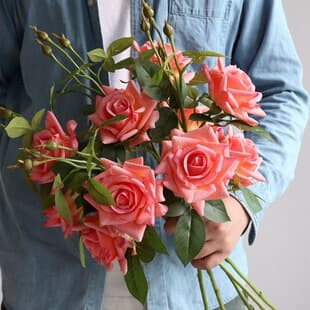 Artificial Flowers Hand Feel Moisturizing Curled Edge Rose Single Stem Plastic Fake Flowers Living Room Decoration Wedding Decoration Artificial Greenery