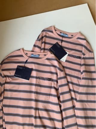 Ceiling Pjiapujia original standard 26SS autumn new pink stripe logo round neck long-sleeved unisex T-shirt
