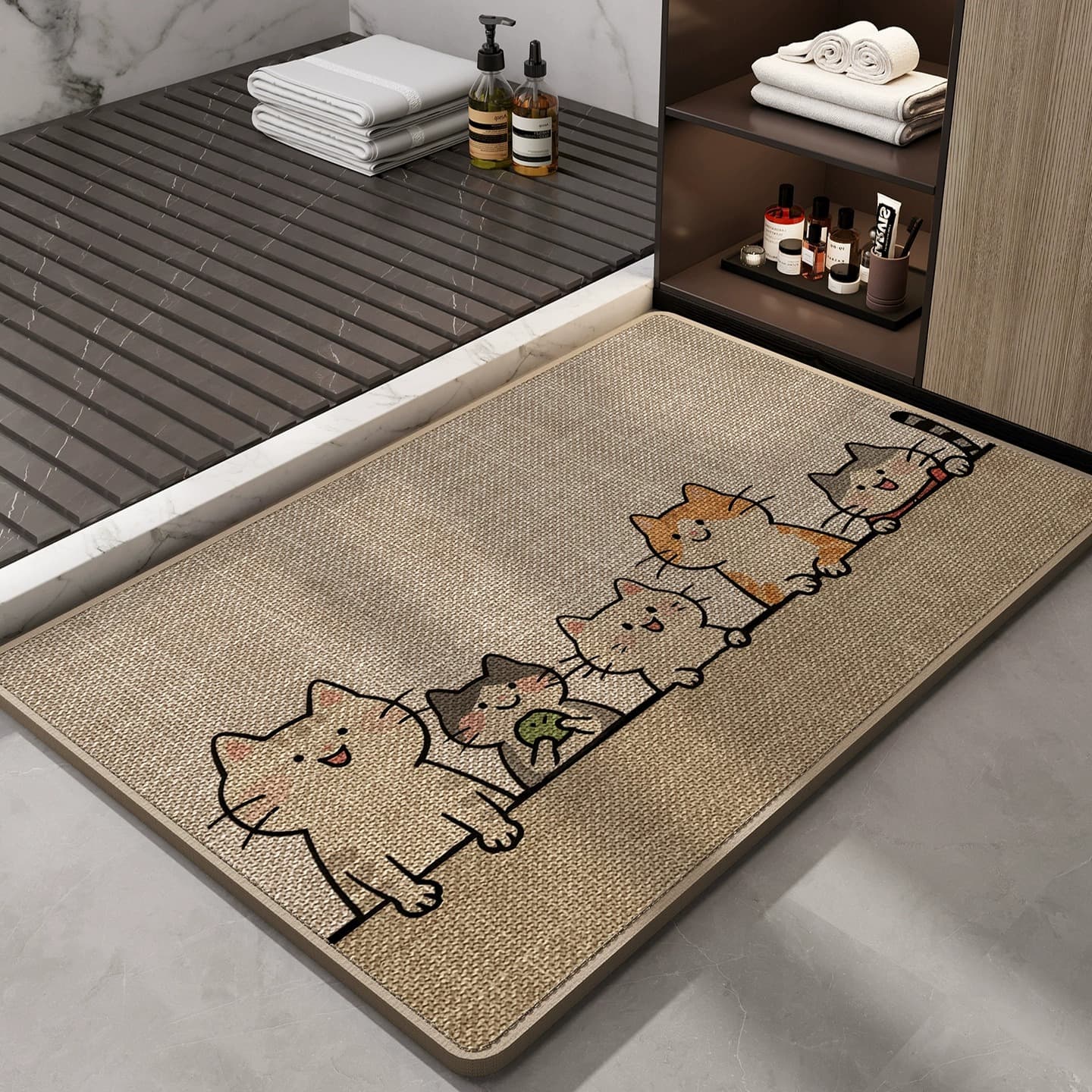 Cartoon Linen Diatomaceous Earth Absorbent Floor Mat Quick-Dry Bathroom Foot Mat Woven Linen Non-Slip Mat Anti-Slip Bathroom Mat