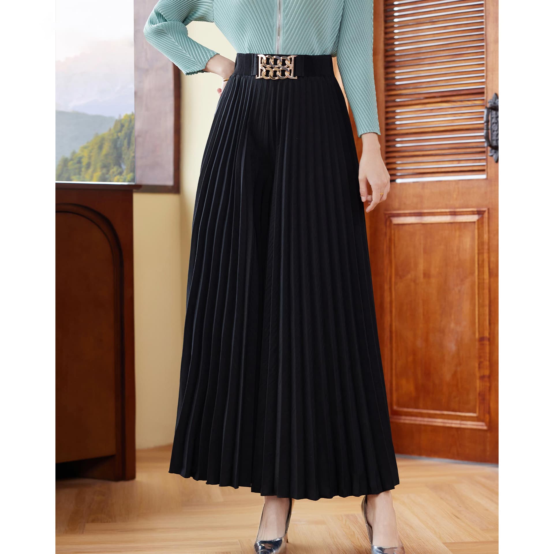 Miyake Black Versatile Casual Pants for Women 2026 Spring/Autumn New Pleated Straight Leg Pants with Draping High-End Wide Leg