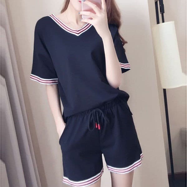 plus Size Casual Outfit Short Sleeve Two Piece Set for Heavy Sister Summer Korean Style Loose Fit Polyester Blend Comfortable