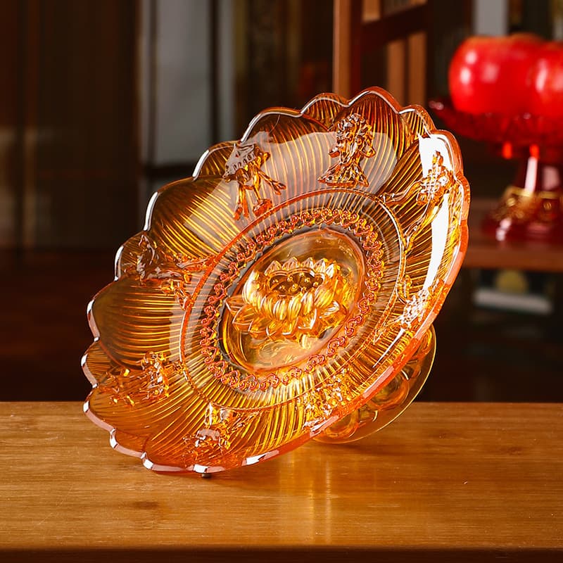 Crystal lotus fruit plate, offering plate, fruit dish, offering plate for Buddha and Guanyin, living room decoration, household fruit plate, Buddhist supplies.