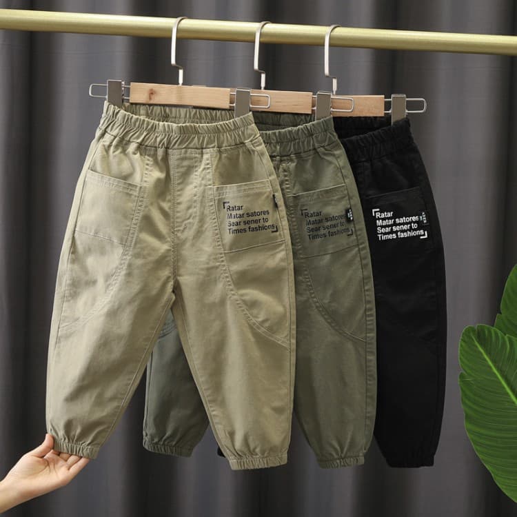 Boys Cotton Casual Trousers Children's Fashion Spring Autumn Wear Long Pants Outfit Trendy Soft Korean Style Mid Waist Elastic Belt