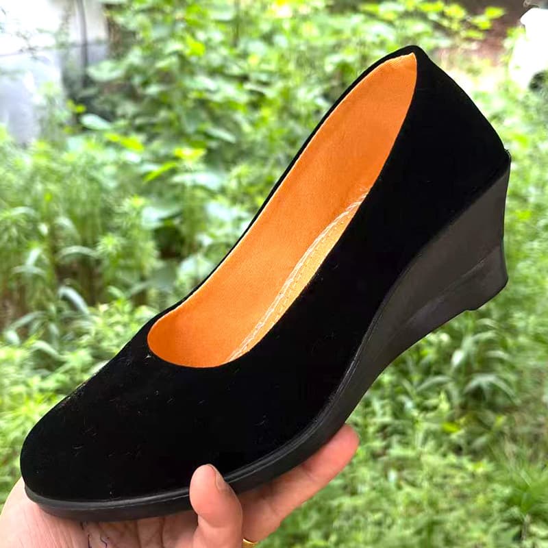 Polyurethane Light Sole Old Beijing Cloth Shoes Women's Wedge Heel Slip-On Work Shoes High Heel Professional Shoes Drop Shipping