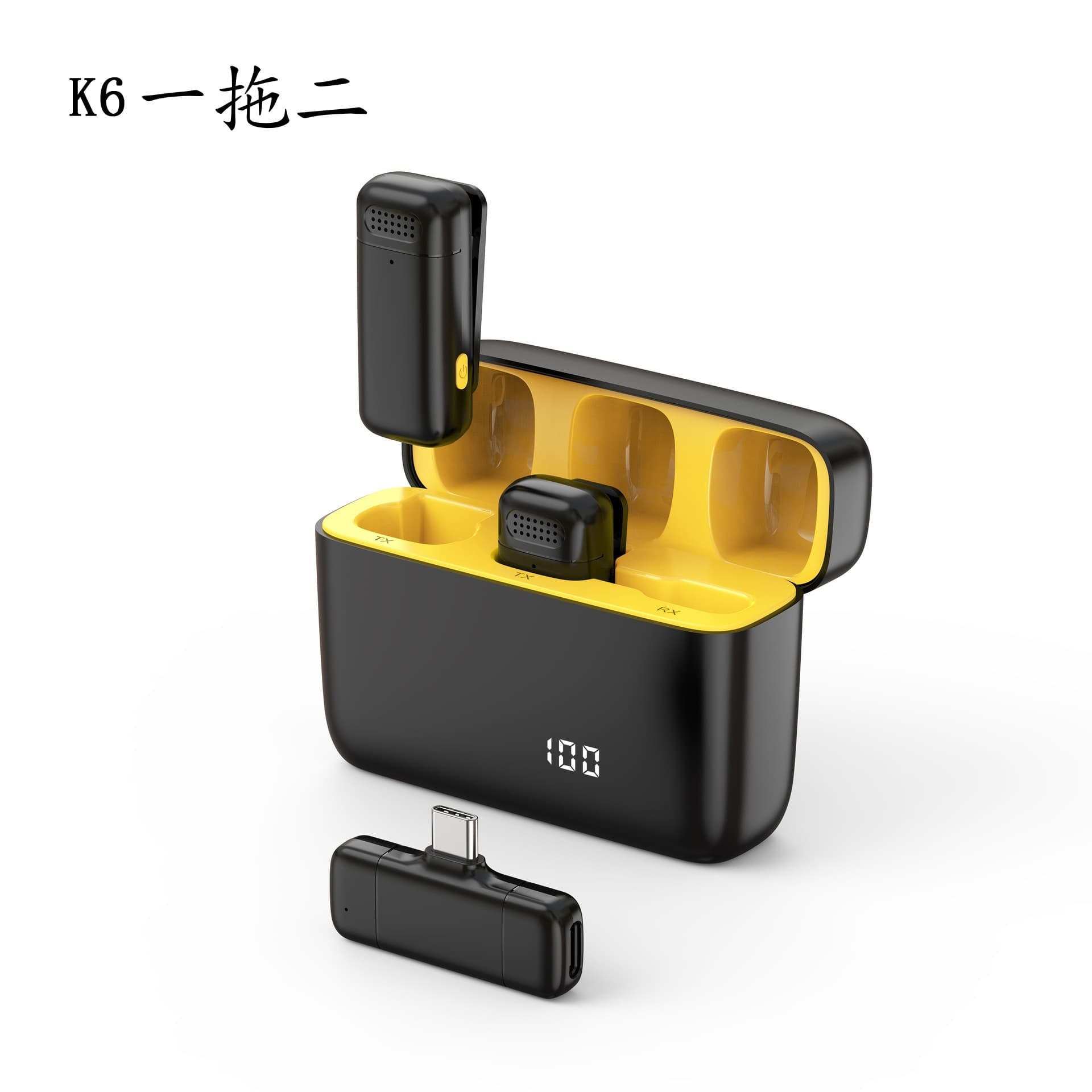 K6 Wireless Lavalier Microphone with Charging Case, Digital Display, One-to-Two, Smart Noise Reduction, Live Streaming Microphone